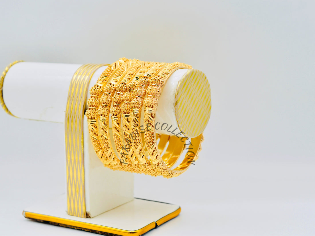 Regal Charm Sona Finish Gold Bangles Set – Premium Box Included