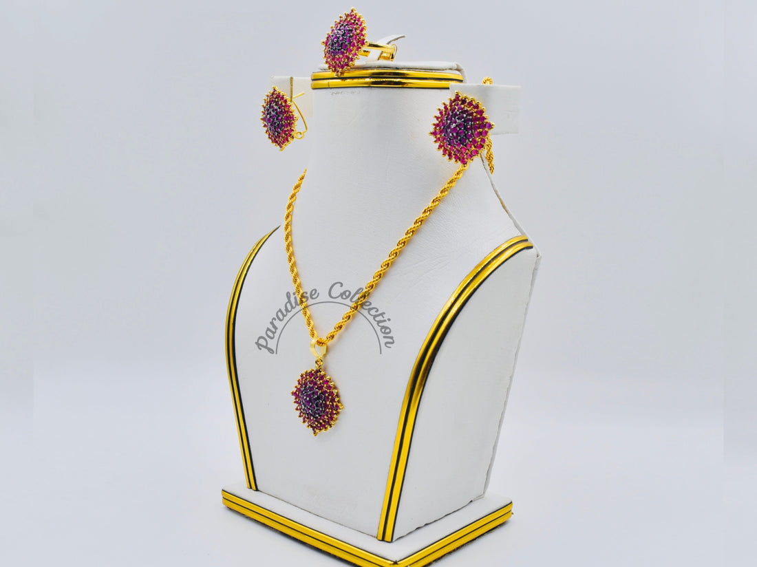 Premium Designer Jewelry Set 🌟 Real Stones | Pendant & Earrings Combo With Free Chain