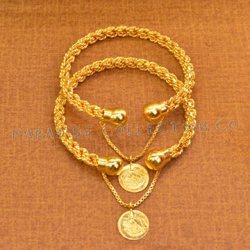 Elegant Look Twisted Bangles With A Coin Hanging Fashion Jewellery + Free Fancy Box
