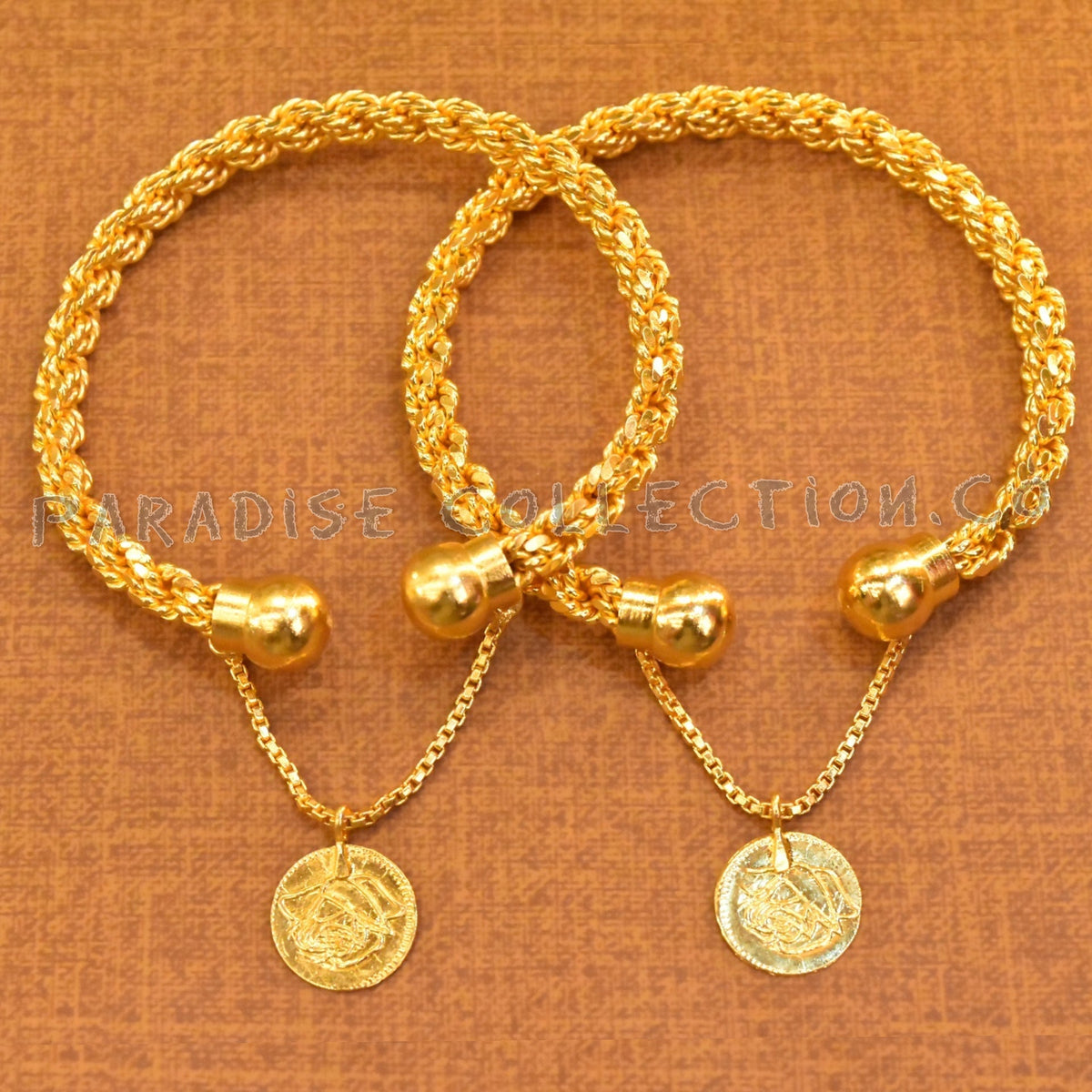 Elegant Look Twisted Bangles With A Coin Hanging Fashion Jewellery + Free Fancy Box