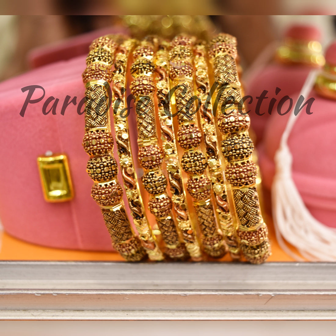Elegant 24K Gold Plated Bangles Set Party Bridal Jewelry With Fancy Jewelry Box Free